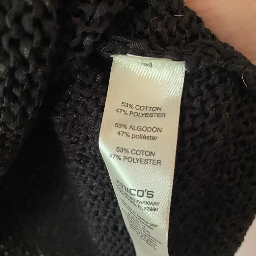 Chico's Black Knit Cotton Blend 3/4 Sleeve Sweater Minimalist Women's 2 / Large